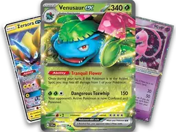 Illustration med tre Pokémon-kort, herunder Venusaur ex, fra Matraws’ hjemmeside.