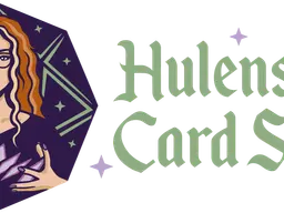 Logo for Hulens Card Show med en illustreret figur, som holder samlekort.