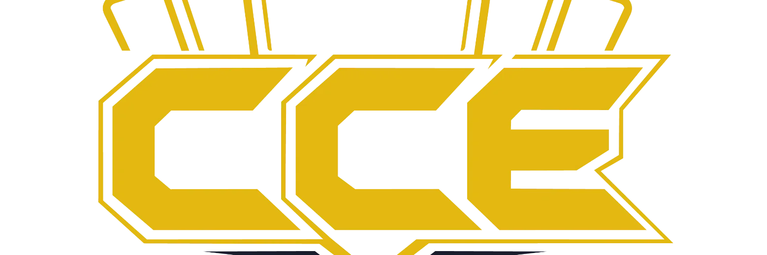 Gyldent logo for The Card & Collectible Expo med stiliserede samlekort.