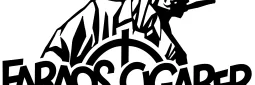 Faraos Cigarers sort-hvide logo med en tegnet figur over navnet.
